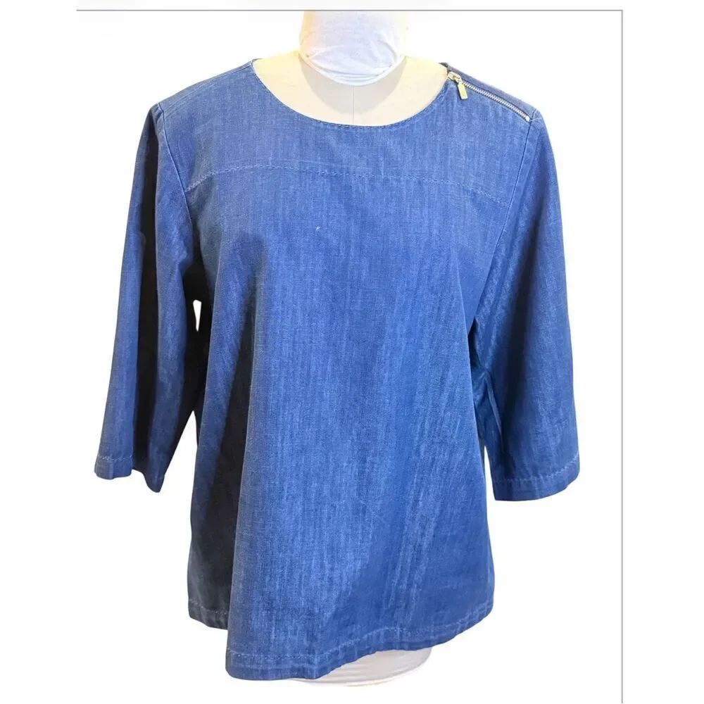 Martha Stewart Women Tunic Top 3/4 Sleeve X-Large Denim Classic